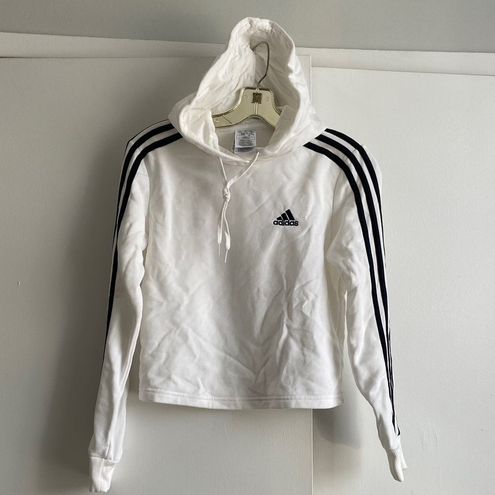 Adidas Classic White Hoodie with Black Accents